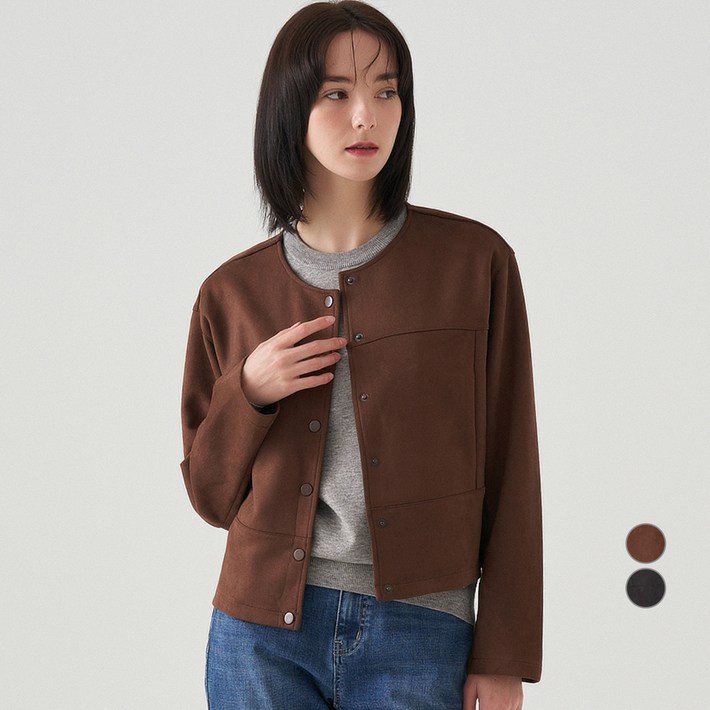 ELLE PARIS 여성용 라운드넥 스웨이드 자켓 ELLE PARIS 여성용 라운드넥 스웨이드 자켓