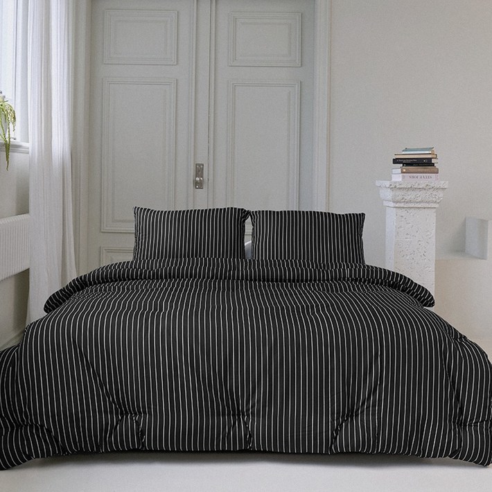 픽켄드 옥수수솜 클래식 스트라이프 차렵이불  베개커버 세트