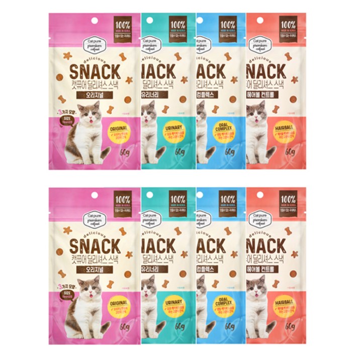 캣퓨어 고양이 딜리셔스 스낵 4종 세트, 혼합맛닭고기참치, 1세트 캣퓨어 고양이 딜리셔스 스낵 4종 세트, 혼합맛닭고기참치, 1세트