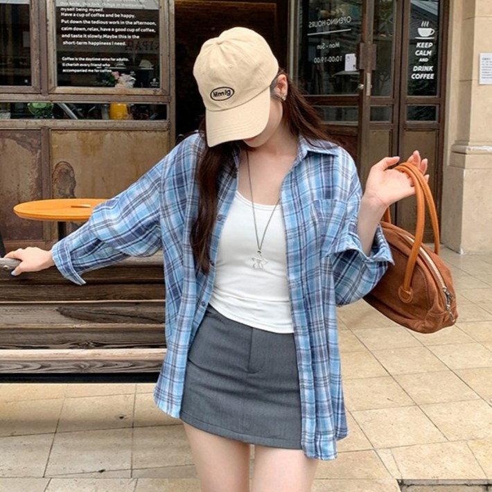 어썸풀 여성용 세이라드 플란넬 체크 셔츠 A26SPST112808