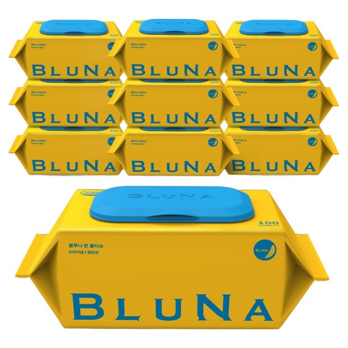 블루나 본 오리지널 유아물티슈 캡형, 10개, 100매, 50g