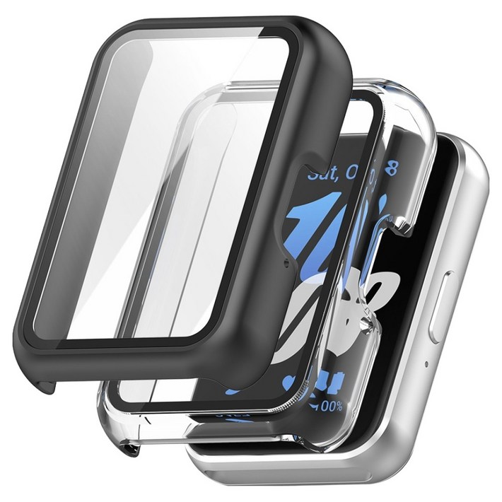 칸탐 갤럭시 핏3 호환 풀커버 강화유리 케이스 2p 세트, 투명무광블랙, 1개