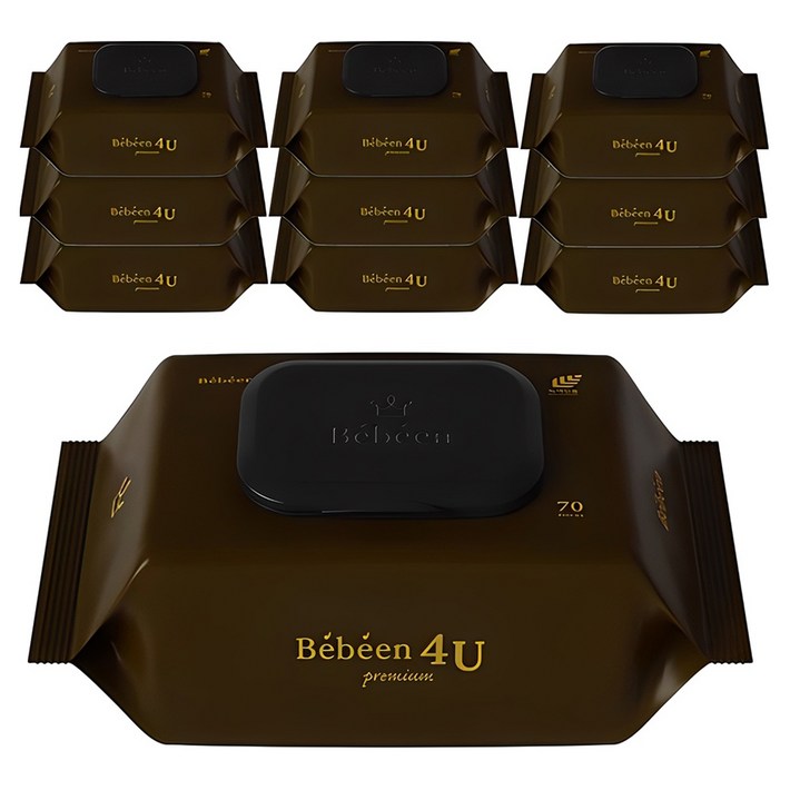 Bebeen 포유 프리미엄 영유아 물티슈 캡형, 75g, 70개입, 10개