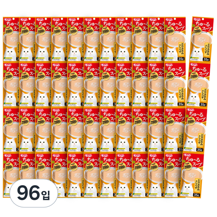 챠오 이나바 츄르 스프 고양이 간식 12줄, 혼합맛닭가슴살치어, 35g, 96개