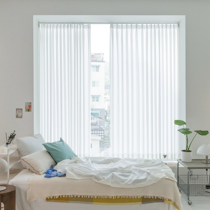 nuguna 프라이빗 도톰 쉬폰 형상기억 나비주름 커튼 2p