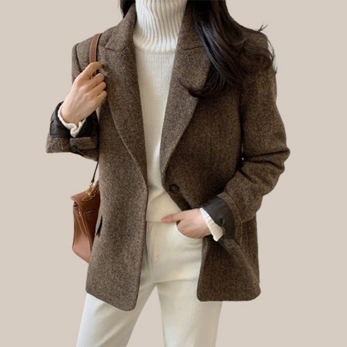 여성용 패션플로우 헤링본 단정한 오피스룩 정장 자켓