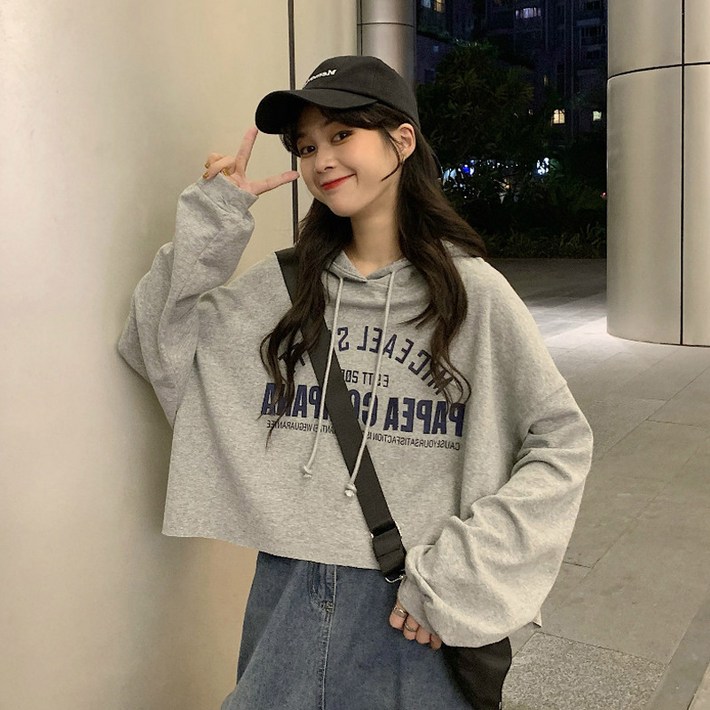 디멜디 여성용 데일리코디 크롭 레터링 긴팔 티셔츠