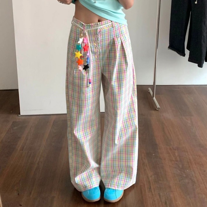 메이첼 여성용 캔델 버튼 핀턱 와이드 팬츠 10825