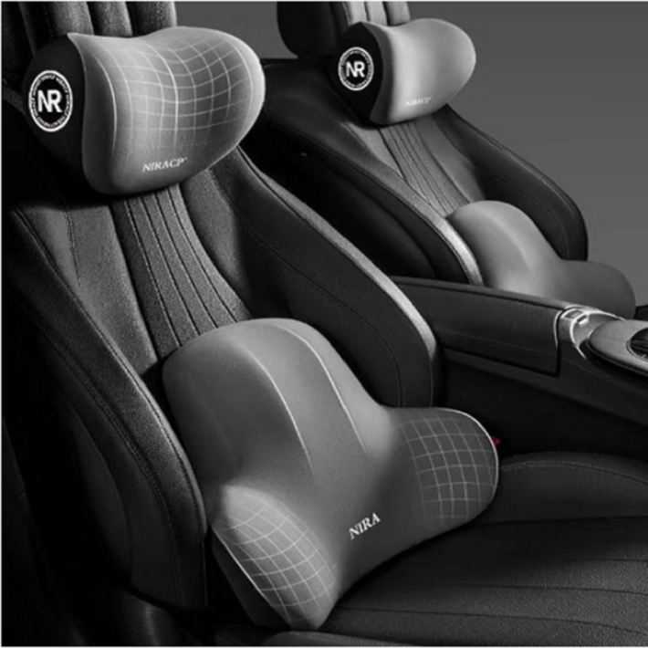 키넬오토 차량용 메모리폼 쿠션세트 목쿠션 요추쿠션, 1세트, 그레이