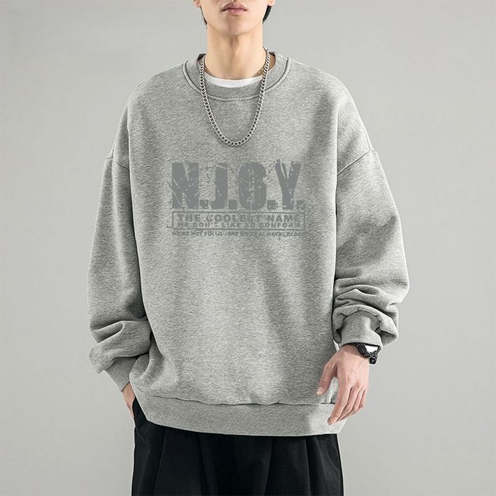 ORZQU 가을 남성 라운드 긴팔 맨투맨 캐주얼 루즈핏 레터링 상의