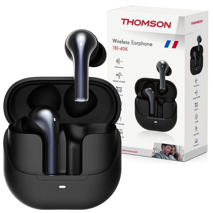 프랑스 톰슨 하이브리드 ANC 38dB 노이즈캔슬링 블루투스 6.0 무선 이어폰, 블랙