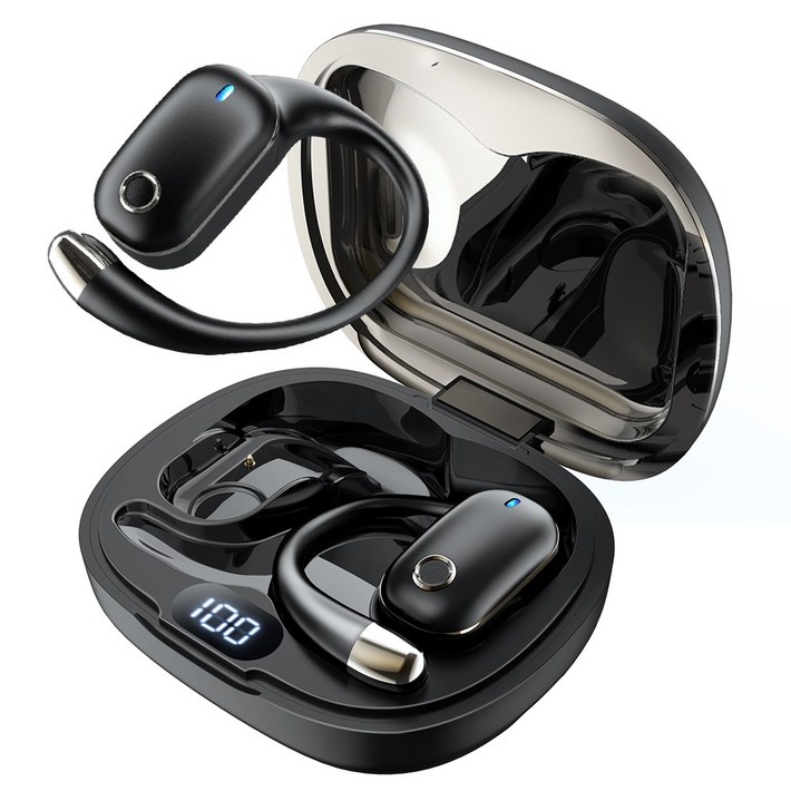 OGIVA 블루투스 이어폰 무선 오픈형 고음질 방수 C타입 귀걸이형 러닝 헤드폰, 블랙, H06