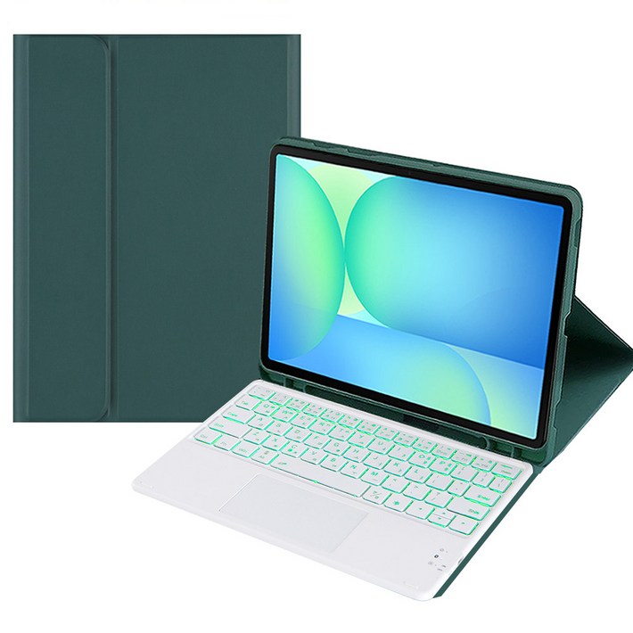 갤럭시탭 S10fe 탭S9fe S9 무선 LED 터치패드 키보드 북커버 케이스 S펜 수납, 다크그린, 1개