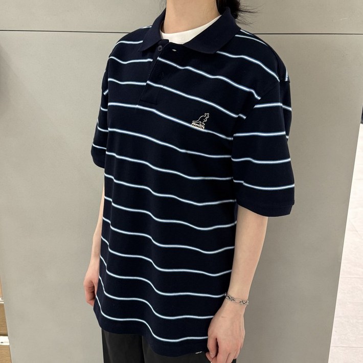 국내정식매장 캉골 반팔 티셔츠 Kangol 스트라이프 피케 셔츠 1728 다크네이비