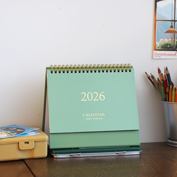 바림 202526 데스크 심플 온데이 연휴표시 미디움 캘린더 탁상용 달력, 1개, 그린