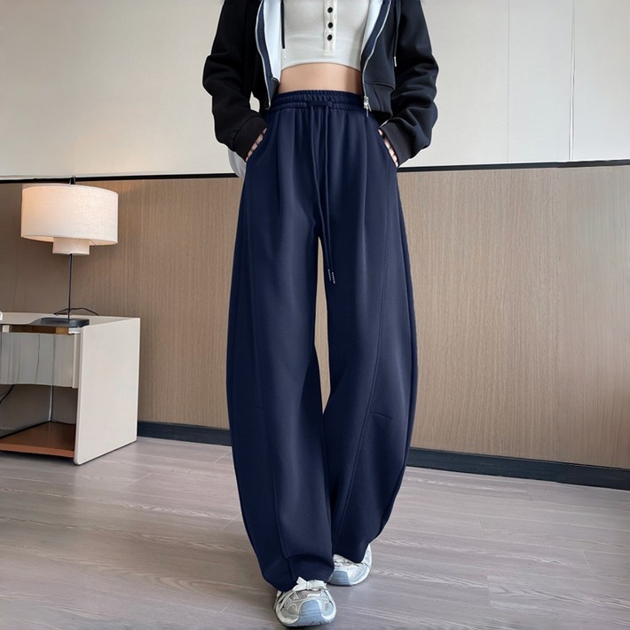 스타일닥터 여성 와이드팬츠 슬랙스바지 캐주얼 커브드팬츠 밴딩 바나나팬츠