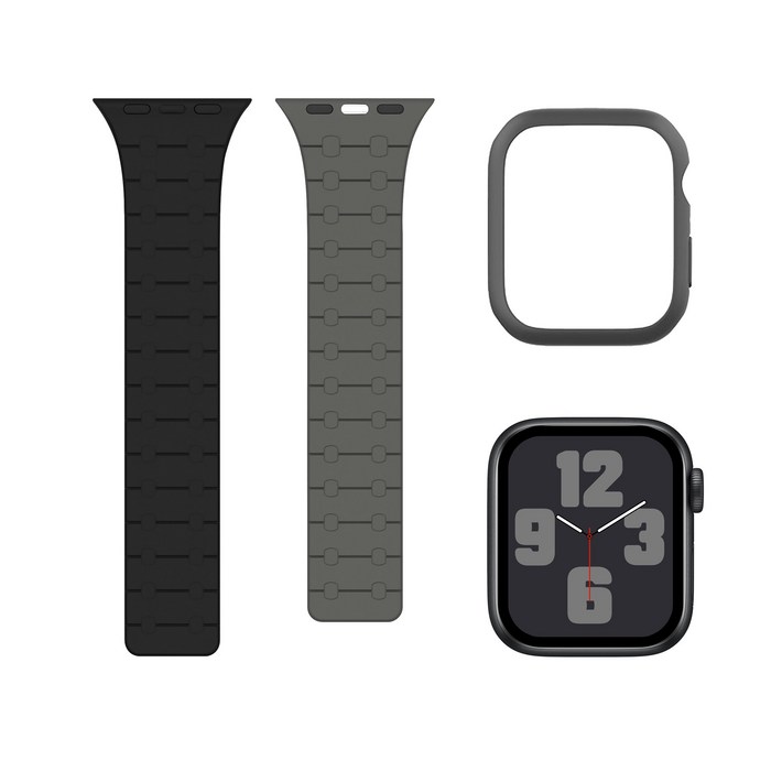 아이메이드잇 애플워치 호환 실리콘 밴드 스트랩  케이스 세트, 블랙