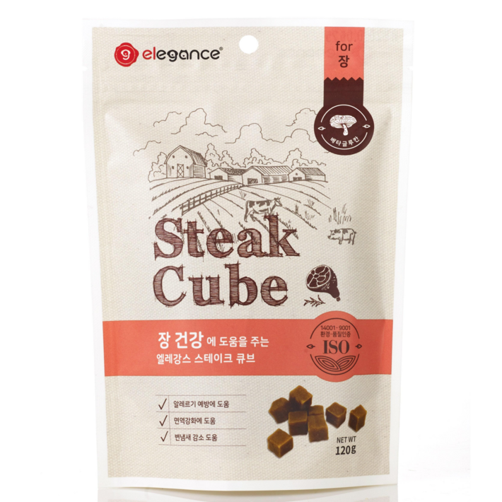 엘레강스펫 강아지 저알러지 가수분해 간식 스테이크 큐브 트릿 장, 장건강, 120g, 6개