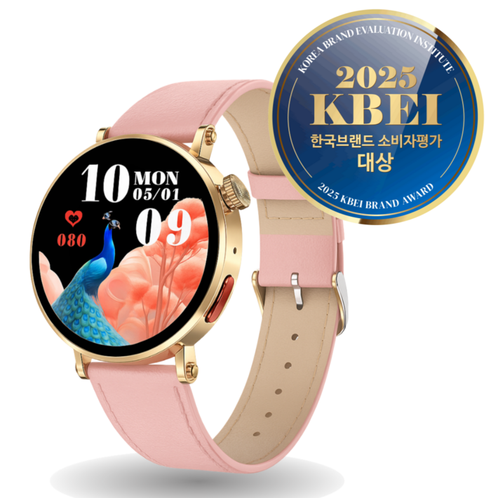 액션맨 글루코워치 건강데이터 스마트워치 한글지원 영상매뉴얼, 핑크레더, 3.8cm, 블루투스