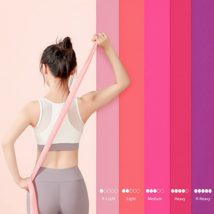 강플로 요가 필라테스 5종 라텍스 밴드, 1세트, 핑크,코랄,로즈,퍼플,다크퍼플