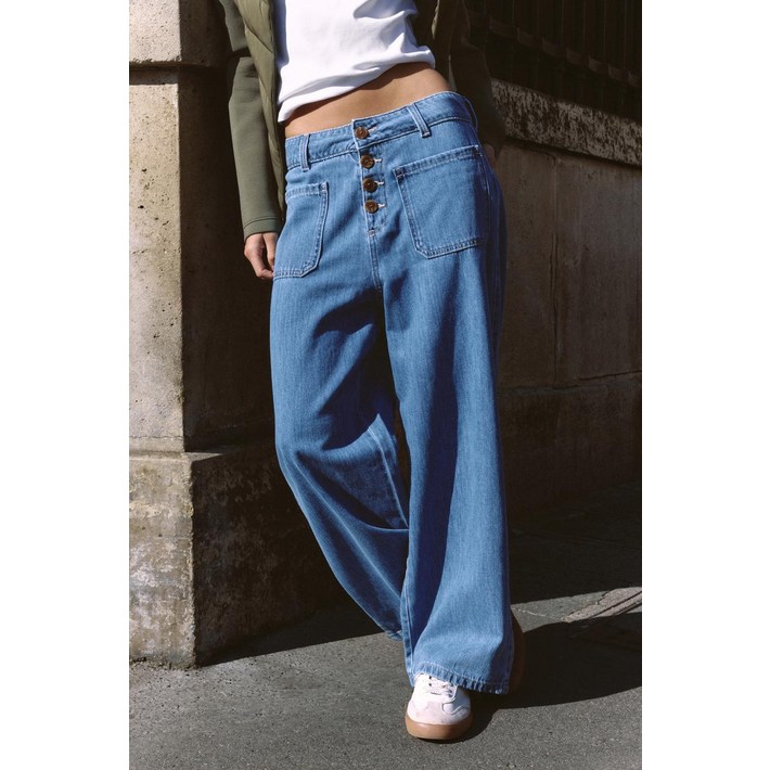 ZARA 자라 쿨롯트 진 Z1975 하이웨이스트 버튼 디테일  연파랑 여성 여름 청바지 데님 팬츠 227654