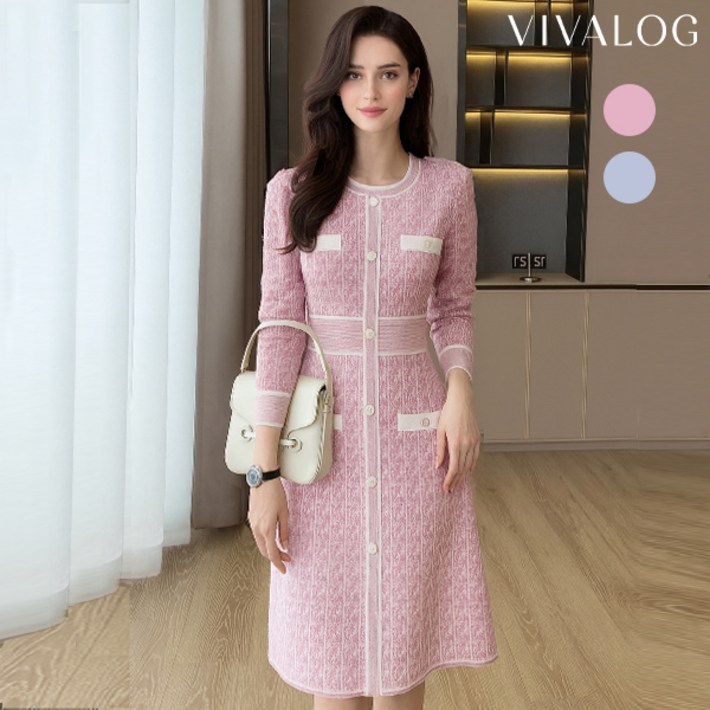 비바로그 쥬엔 버튼 포인트 니트 원피스