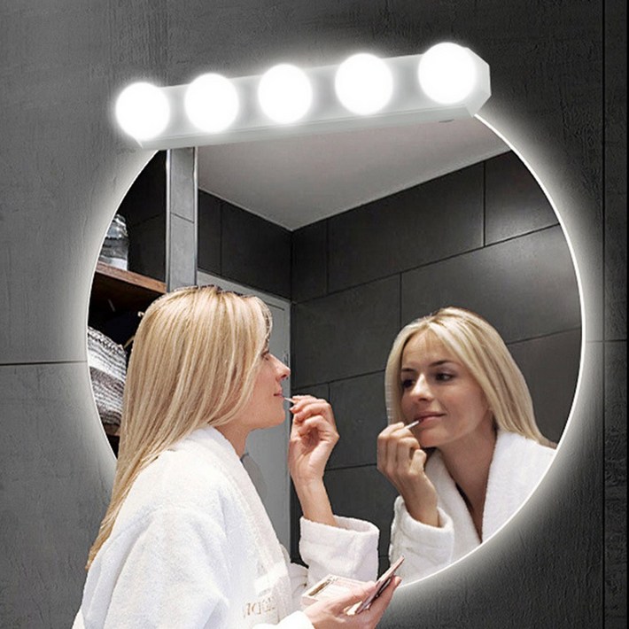 무타공 밝기조절 블레오 LED 메이크업 화장대 거울 벽 조명 5구