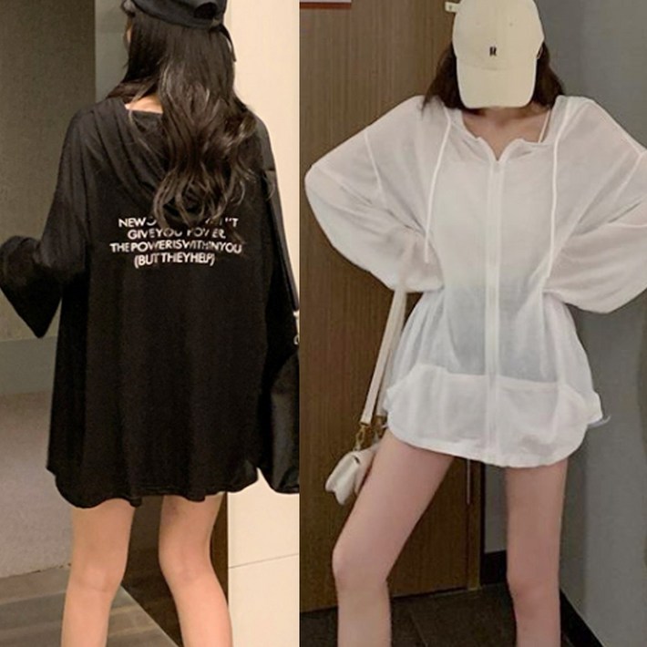 여성 후드 집업 얇은 여름 가디건 비치웨어 루즈핏 여성 후드 집업 얇은 여름 가디건 비치웨어 루즈핏