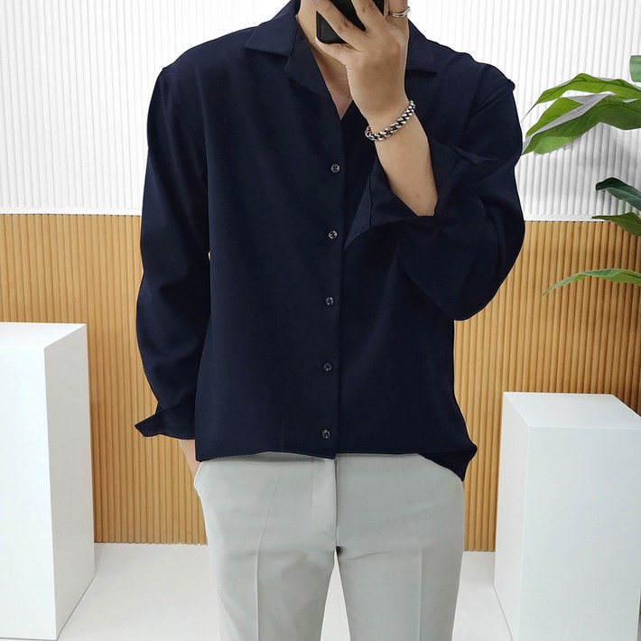 로니제이 남자 오버핏 폴리 스판 구김적은 오픈카라셔츠 로니제이 남자 오버핏 폴리 스판 구김적은 오픈카라셔츠