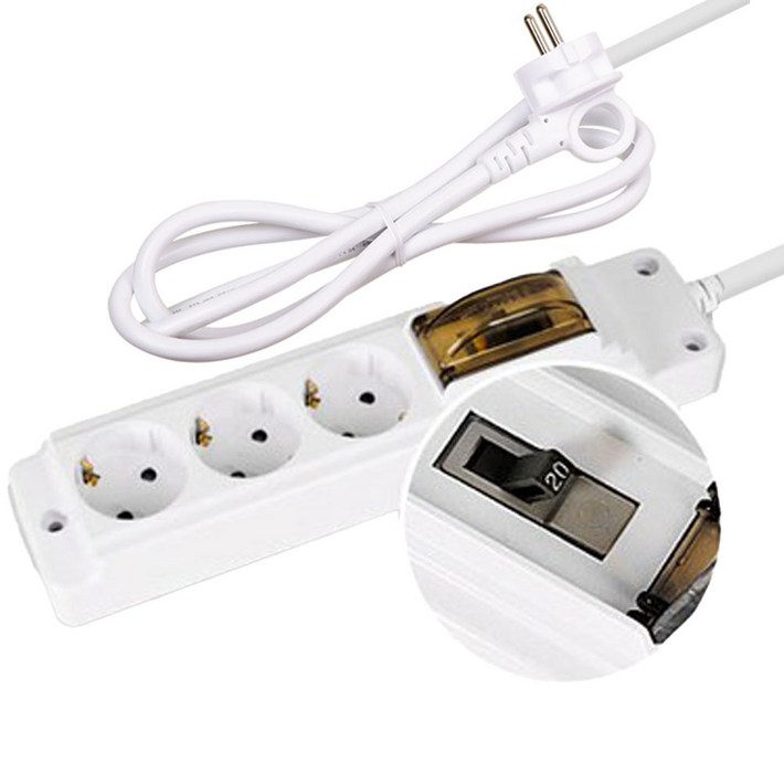 현대일렉트릭 4000W 고용량멀티탭 안전콘센트 배선차단 3구, 5m, 화이트, 1개