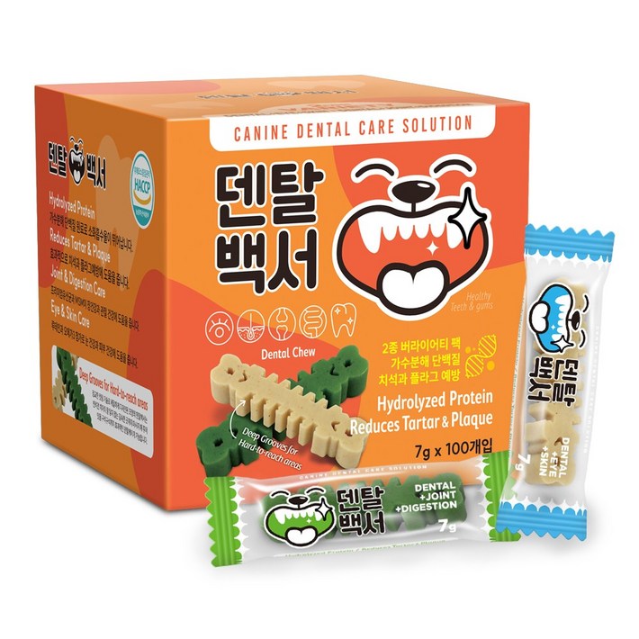 덴탈백서 가수분해 강아지 덴탈 기능성껌, 7g, 100개, 버라이어티팩S