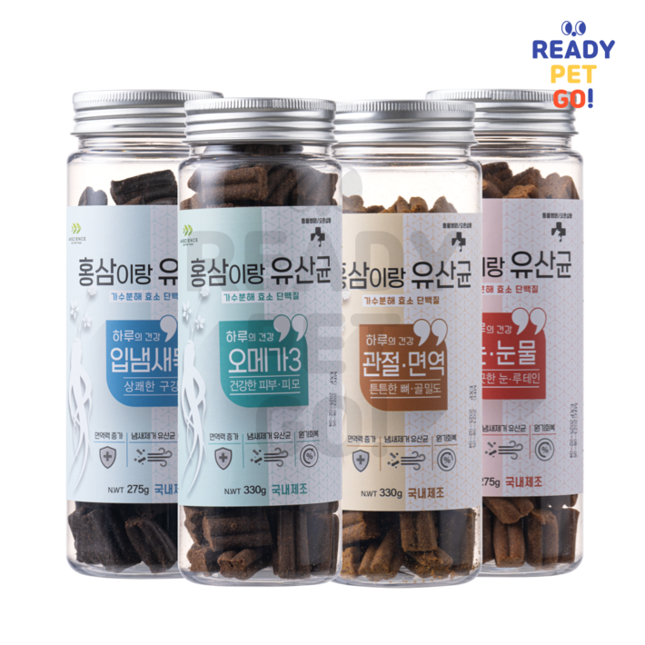국내산제조 동물병원간식 홍삼이랑유산균 강아지 가수분해 영양간식 275G 4종, 관절 면역튼튼한 뼈 골밀도, 300g, 1개