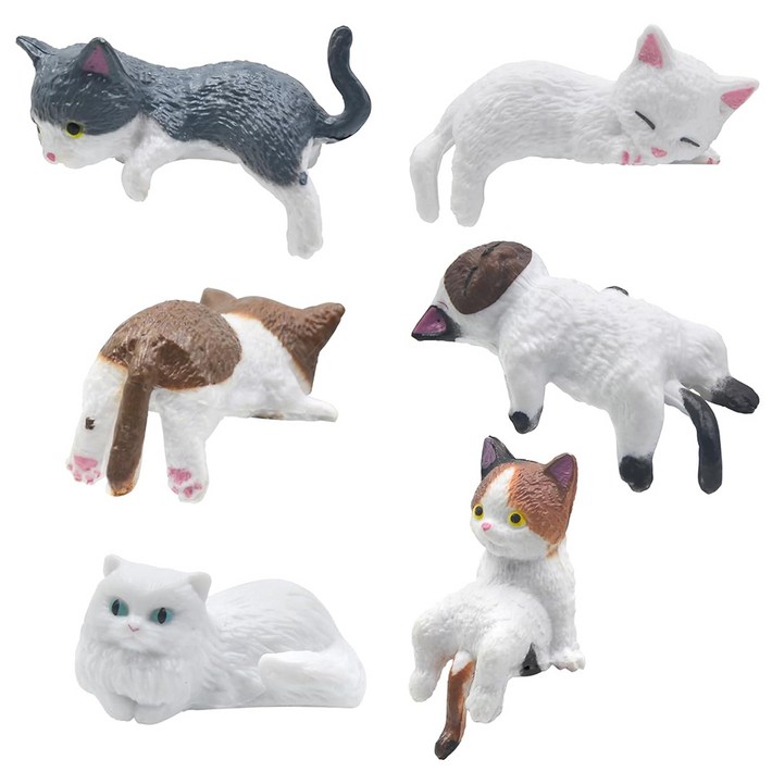 OFFCURVE 차량용 장식품 차량용 대쉬보드 모니터 장식 귀여운 잠자는 고양이 액세서리 6종세트, 1세트, 믹스 컬러