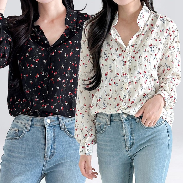 클라민 여성 플라워 긴팔 셔츠 봄 가을 블라우스 2p 클라민 여성 플라워 긴팔 셔츠 봄 가을 블라우스 2p