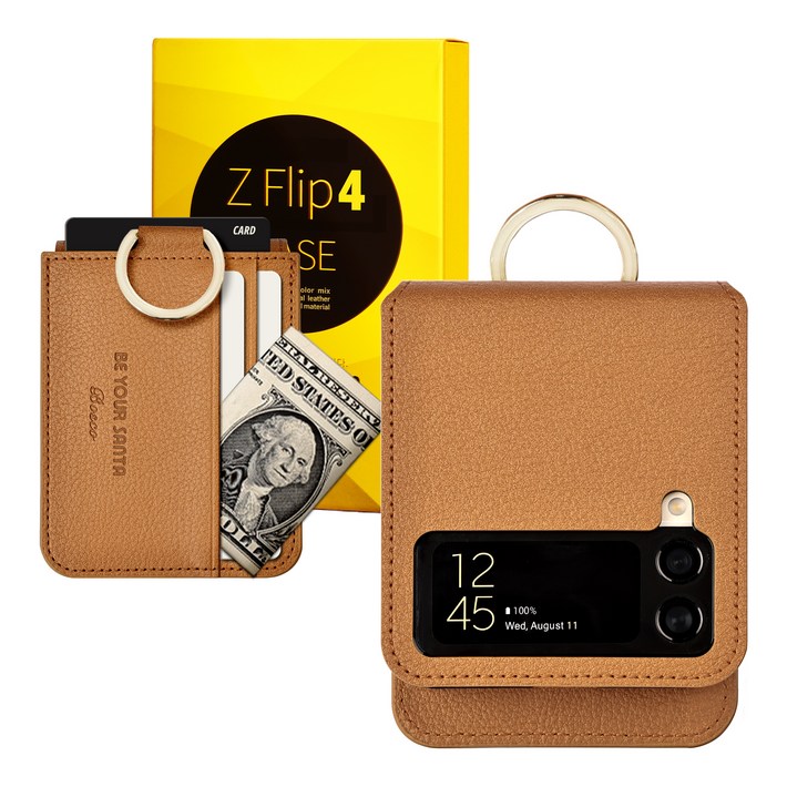갤럭시 Z플립4 케이스 이태리 비건 가죽 힌지보호 카드 수납 링 지플립4 보스코카드포켓3 비앙코카드포켓1