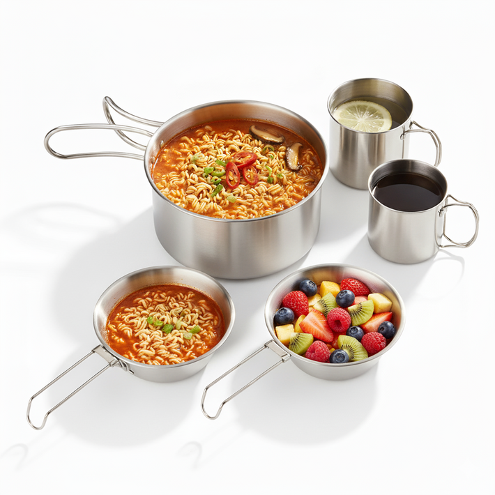 LUMANOKI 필요한것만 챙기는 12인용 스텐 냄비1P 시에라컵2P 캠핑컵 2P 캠핑 5P세트 보관파우치증정 코펠세트, 5종 세트 캠핑 식기 세트, 5개