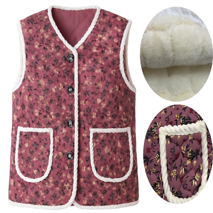 겨울 따뜻한 할머니 빅사이즈 누빔 조끼 꽃무늬 털안감 촌캉스 복고패션