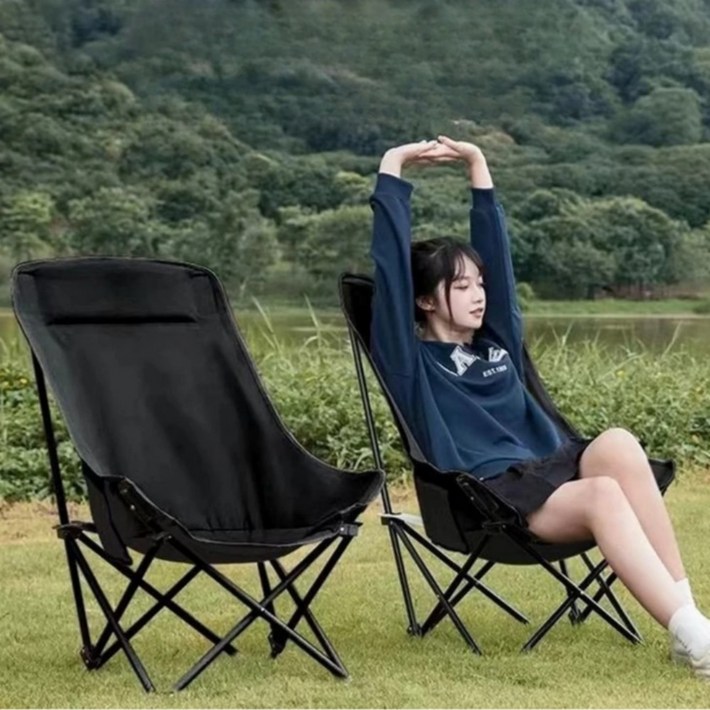 마인캠프 아웃도어 릴렉스 접이식 캠핑 의자, 2개, 블랙