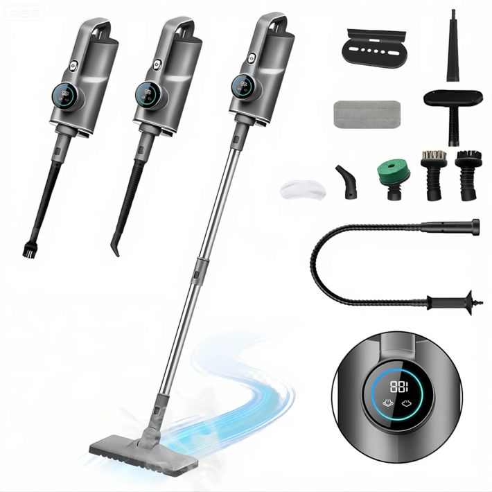 Voltmate 최신형 LED 스팀청소기 디스플레이 고압 살균 스팀청소기, 그레이