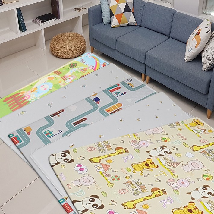 PVC놀이방매트 어린이매트 생활방수 층간소음방지매트 안전매트 유아매트 어린이집매트 유치원매트 거실매트 놀이매트, 양면곰인형핑크체크