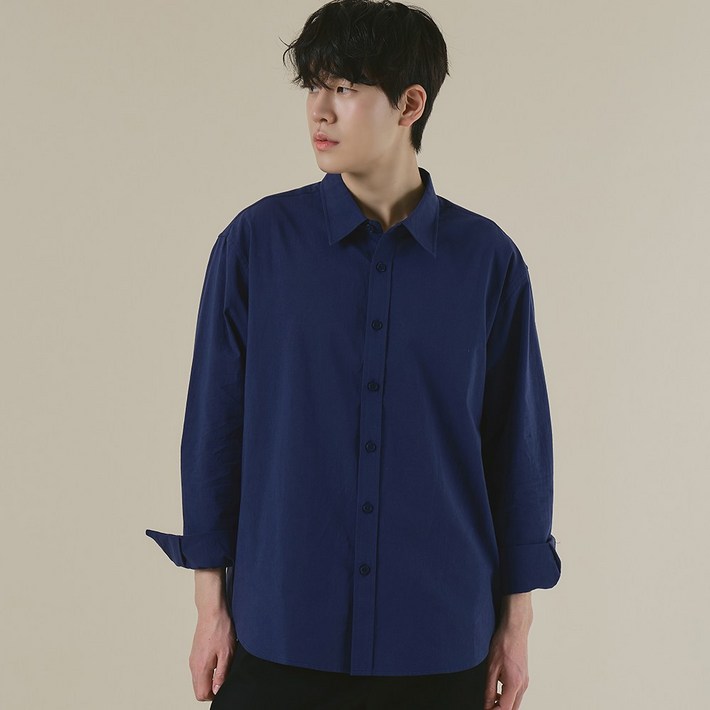 벨로시티 코튼 면 린넨 세미 오버핏 캐주얼 긴팔 셔츠