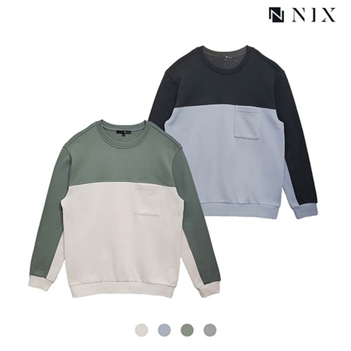 [NIX]남) 컬러 블록 워싱 맨투맨(FNQSCTM153P)