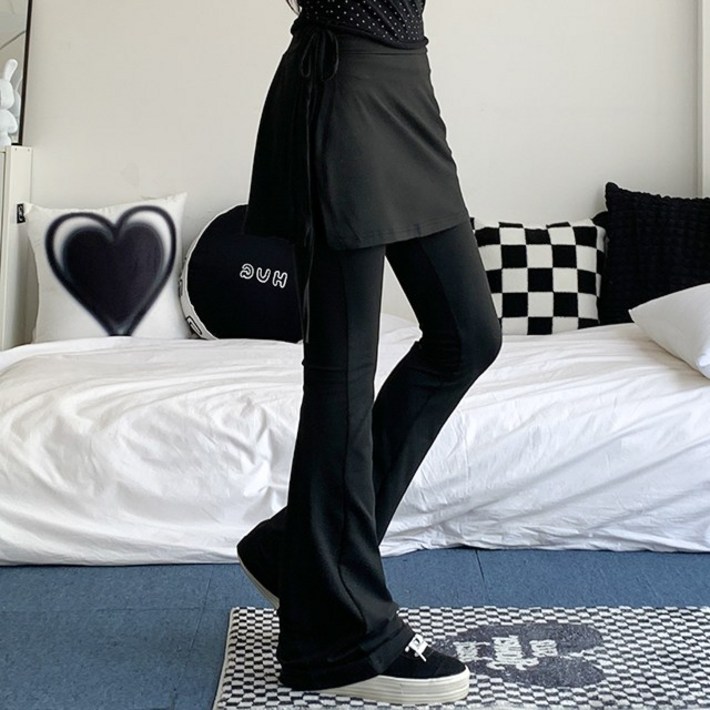 [최저가/꾸안꾸/2col] 페코 리본 밴딩 치마 바지 부츠컷 레깅스 랩팬츠