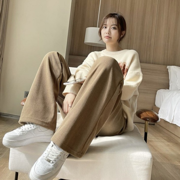 디디오 여성 봄가을 데일리 팬츠 밴딩 코듀로이 와이드팬츠 편한 핏 일상 바지 CW로이