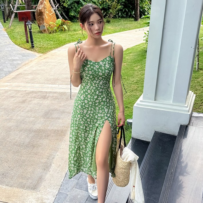 비치팜마가렛 트임 그린 플라워 비치 원피스 비치팜마가렛 트임 그린 플라워 비치 원피스