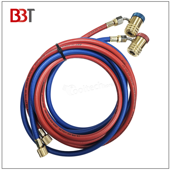 자동차에어컨 냉매충전호스 냉매가스 주입기 R134a전용 충전호스 길이 3M, 1세트, R134a전용