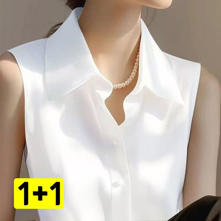 JUSTFEELING 2장묶음 11 민소매 셔츠 기질 세련된 오피스룩 카라넥 블라우스 빅사이즈 S5XL옵션 모임룩 프렌치 남방