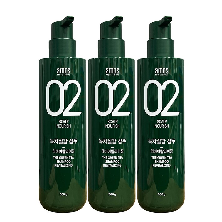 아모스 녹차실감 샴푸 리바이탈라이징, 3개, 500g