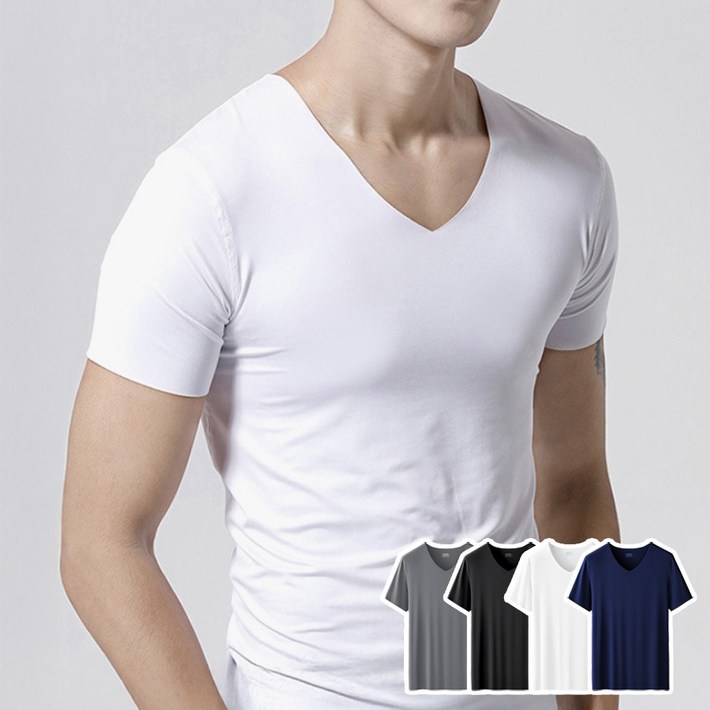 심리스 남성 반팔 런닝 쿨 냉장 무봉제 브이넥 언더셔츠 이너웨어 밀착핏 5p 세트