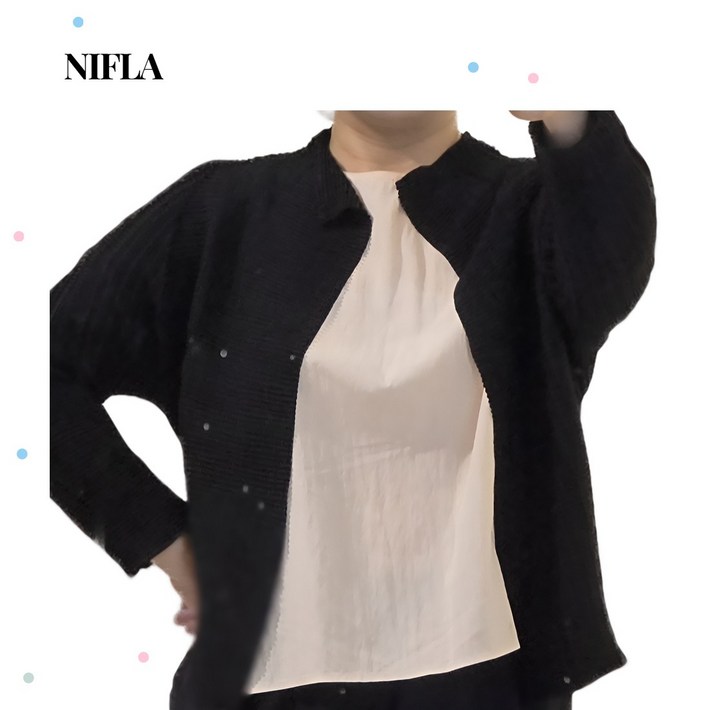 Nifla 플리츠 4계절 노카라 심플 오픈가디건